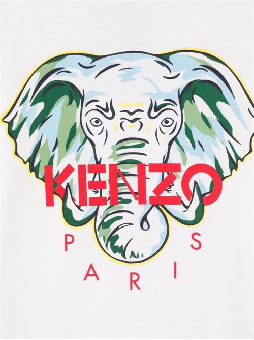 T-shirt bambino con stampa elefante e scritta logo sul petto KENZO Kids | K25637152
